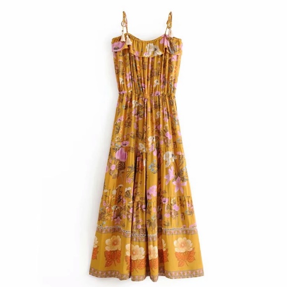 ❤️Bohemian Floral Print Maxi Dress yellow Boho - Picture 4 of 11